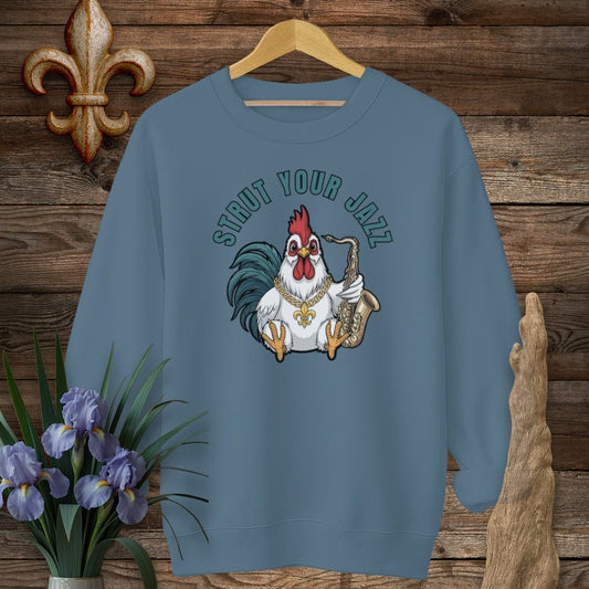 S / Indigo Blue Louisiana Strut Your Jazz Farm Sweatshirt by Laissez Faire Wear