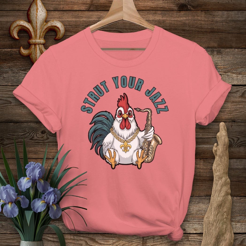 S / Coral Silk Louisiana Strut Your Jazz Farm T-Shirt by Laissez Faire Wear