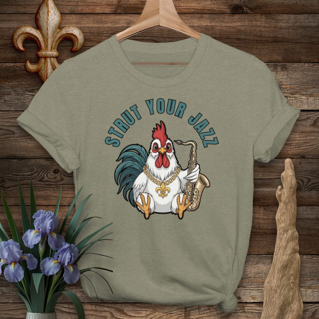 S / Heather Military Green Louisiana Strut Your Jazz Farm T-Shirt by Laissez Faire Wear
