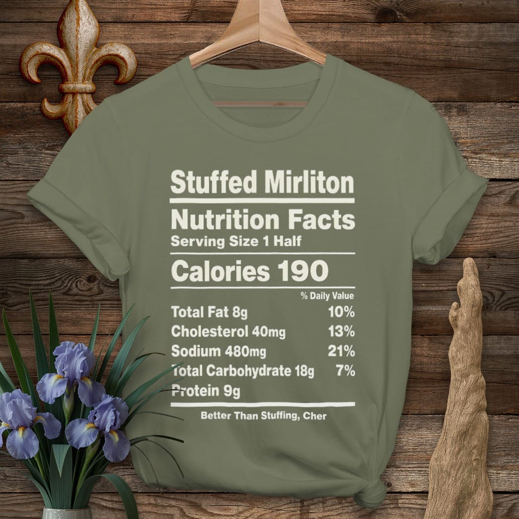 S / Military Green Louisiana Stuffed Mirliton Nutrition T-Shirt by Laissez Faire Wear