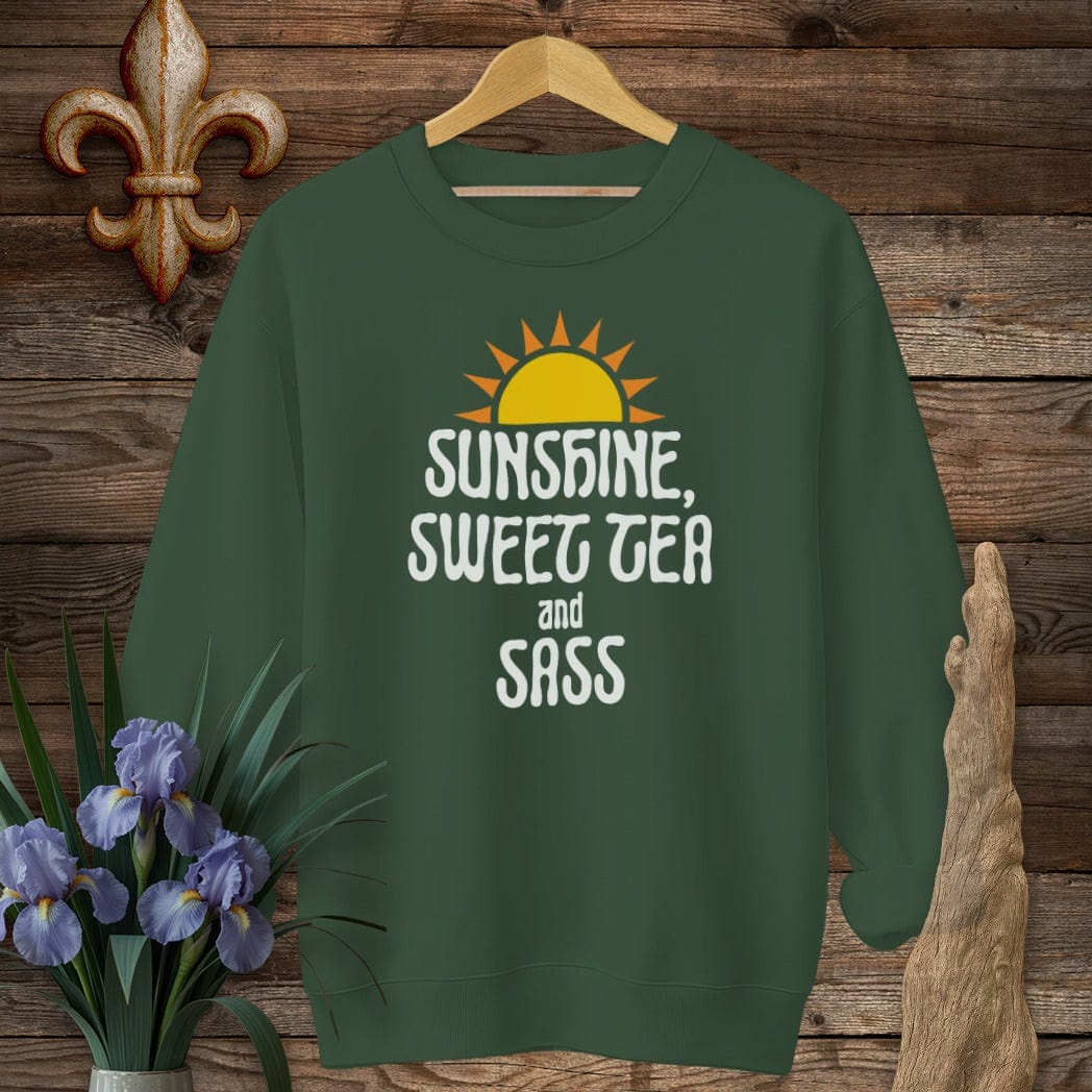 S / Forest Green Louisiana Sunshine, Sweet Tea and Sass Sweatshirt by Laissez Faire Wear