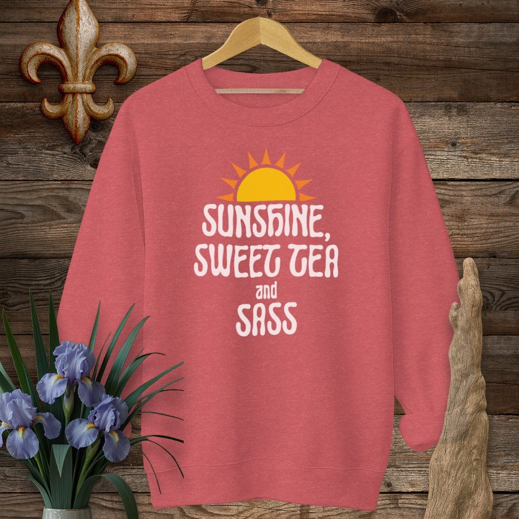 S / Heather Scarlet Red Louisiana Sunshine, Sweet Tea and Sass Sweatshirt by Laissez Faire Wear