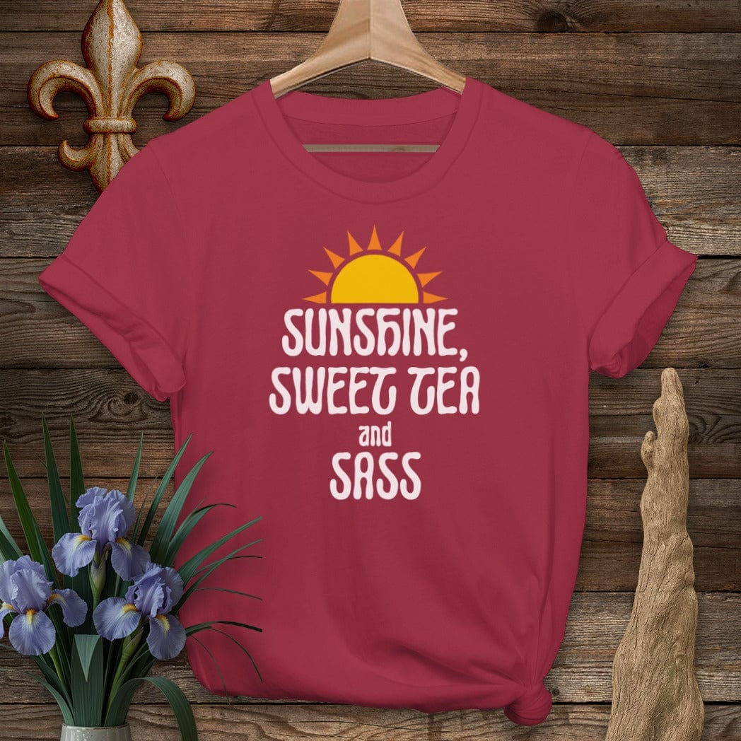 S / Cardinal Red Louisiana Sunshine, Sweet Tea and Sass T-Shirt by Laissez Faire Wear