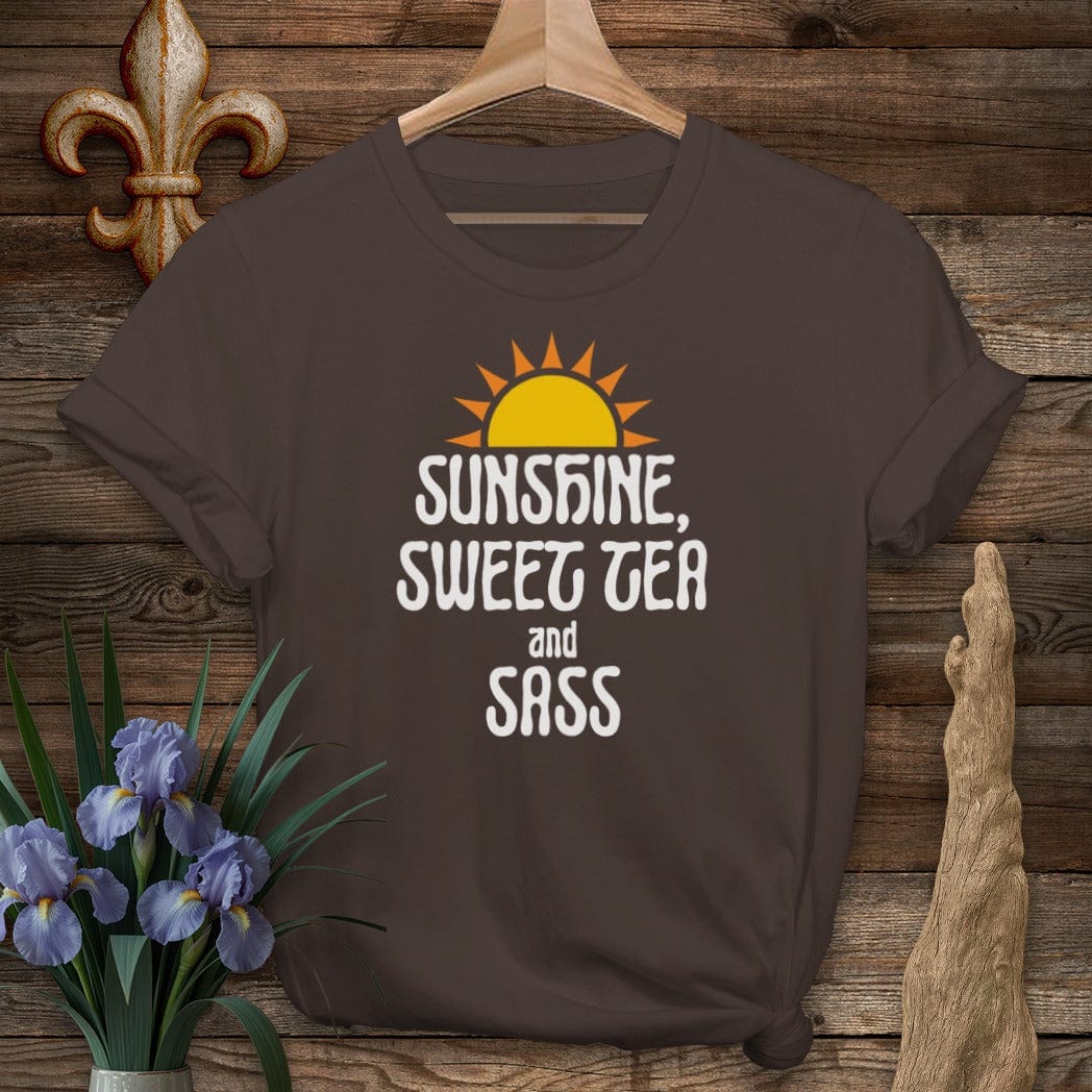 S / Dark Chocolate Louisiana Sunshine, Sweet Tea and Sass T-Shirt by Laissez Faire Wear