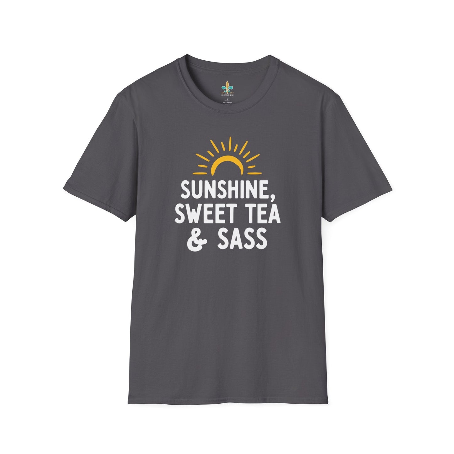 Charcoal / S Louisiana "Sunshine, Sweet Tea & Sass" – Southern Charm Louisiana T-Shirt by Laissez Faire Wear