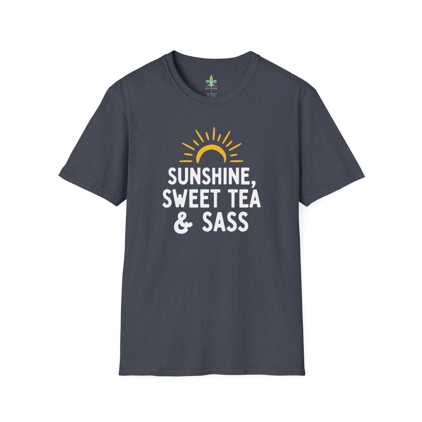 Heather Navy / S Louisiana "Sunshine, Sweet Tea & Sass" – Southern Charm Louisiana T-Shirt by Laissez Faire Wear