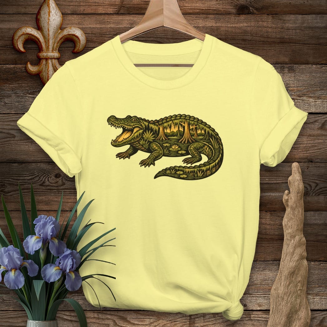 S / Cornsilk Louisiana Swamp Gator T-Shirt by Laissez Faire Wear