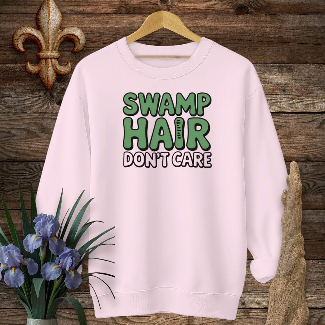 S / Light Pink Louisiana Swamp Hair Don't Care Sweatshirt by Laissez Faire Wear