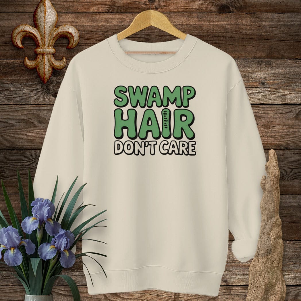 S / Sand Louisiana Swamp Hair Don't Care Sweatshirt by Laissez Faire Wear