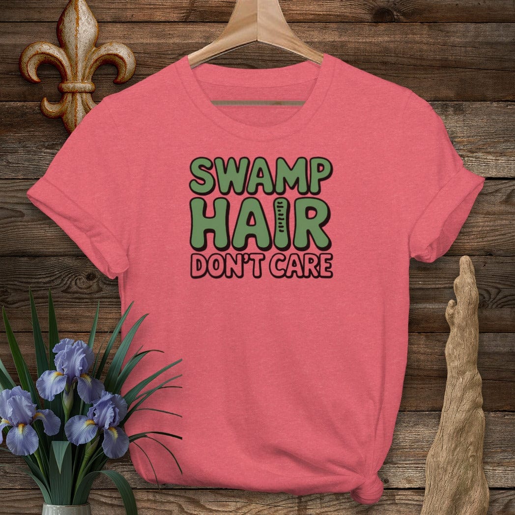 S / Heather Red Louisiana Swamp Hair Don't Care T-Shirt by Laissez Faire Wear