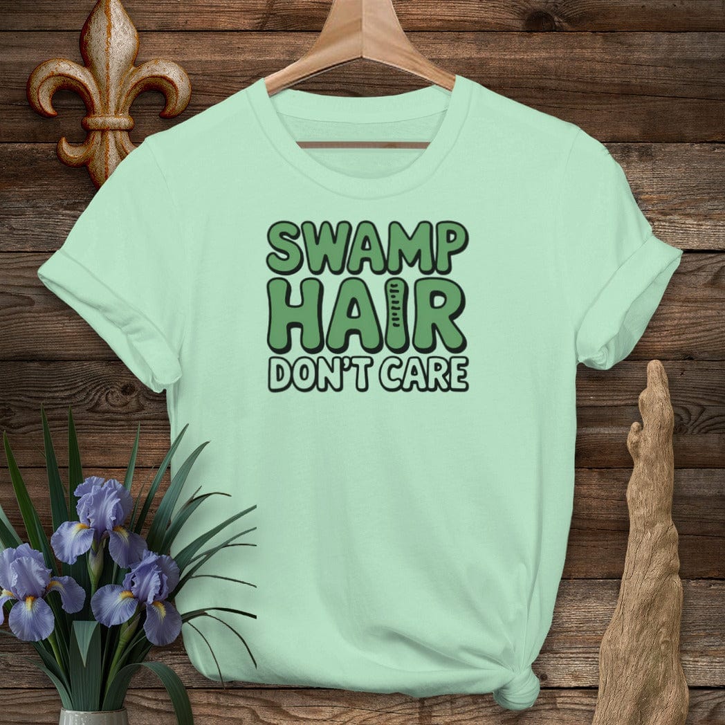 S / Mint Green Louisiana Swamp Hair Don't Care T-Shirt by Laissez Faire Wear