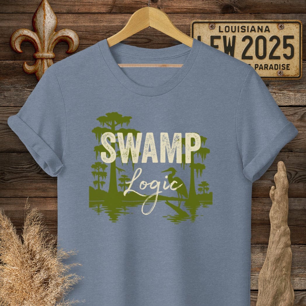 S / Heather Indigo Louisiana Swamp Logic T-Shirt by Laissez Faire Wear