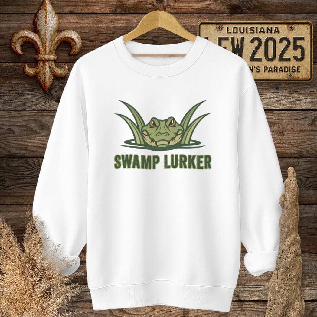 S / White Louisiana Swamp Lurker Sweatshirt by Laissez Faire Wear