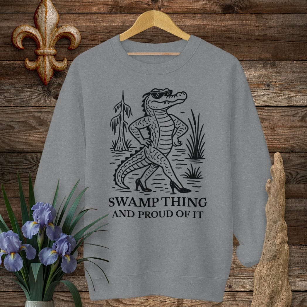 S / Graphite Heather Louisiana Swamp Thing And Proud Of It Sweatshirt by Laissez Faire Wear