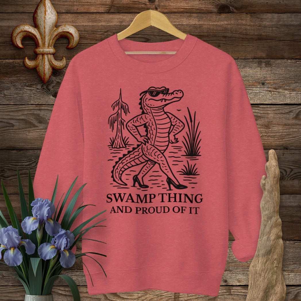 S / Heather Scarlet Red Louisiana Swamp Thing And Proud Of It Sweatshirt by Laissez Faire Wear