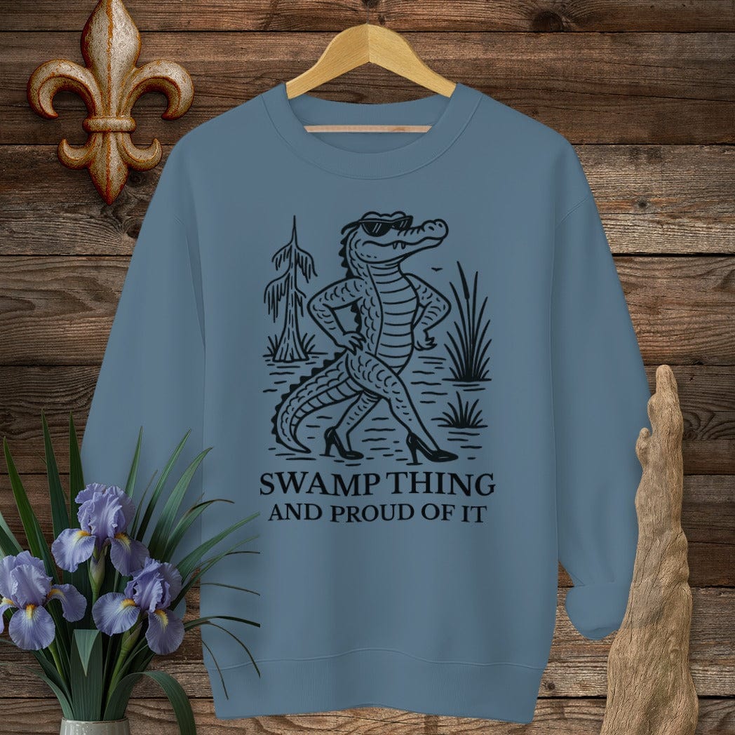 S / Indigo Blue Louisiana Swamp Thing And Proud Of It Sweatshirt by Laissez Faire Wear