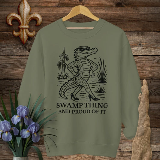 S / Military Green Louisiana Swamp Thing And Proud Of It Sweatshirt by Laissez Faire Wear