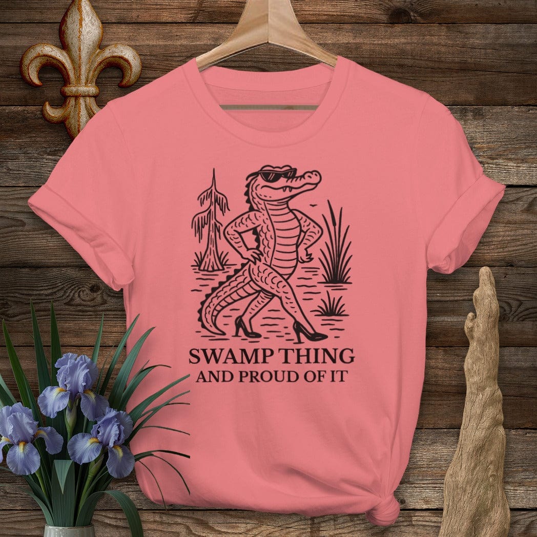 S / Coral Silk Louisiana Swamp Thing And Proud Of It T-Shirt by Laissez Faire Wear