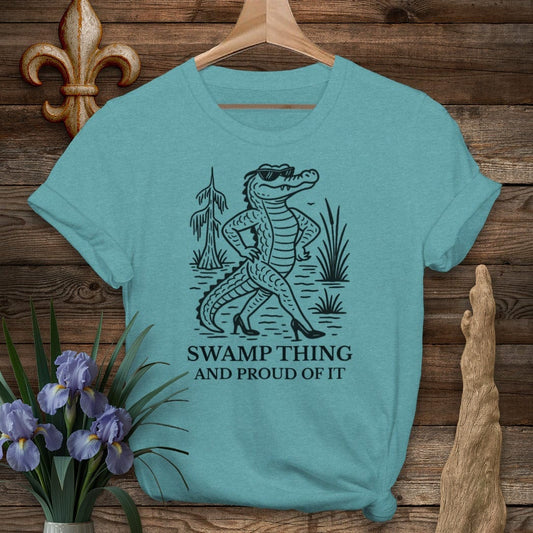 S / Heather Galapagos Blue Louisiana Swamp Thing And Proud Of It T-Shirt by Laissez Faire Wear