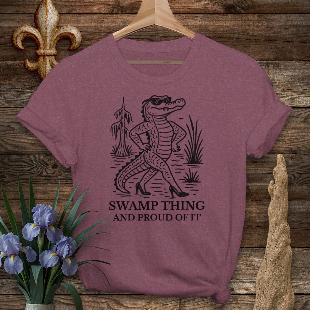 S / Heather Maroon Louisiana Swamp Thing And Proud Of It T-Shirt by Laissez Faire Wear