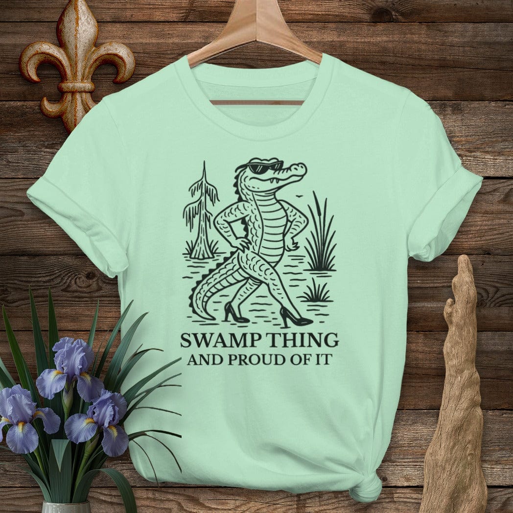 S / Mint Green Louisiana Swamp Thing And Proud Of It T-Shirt by Laissez Faire Wear