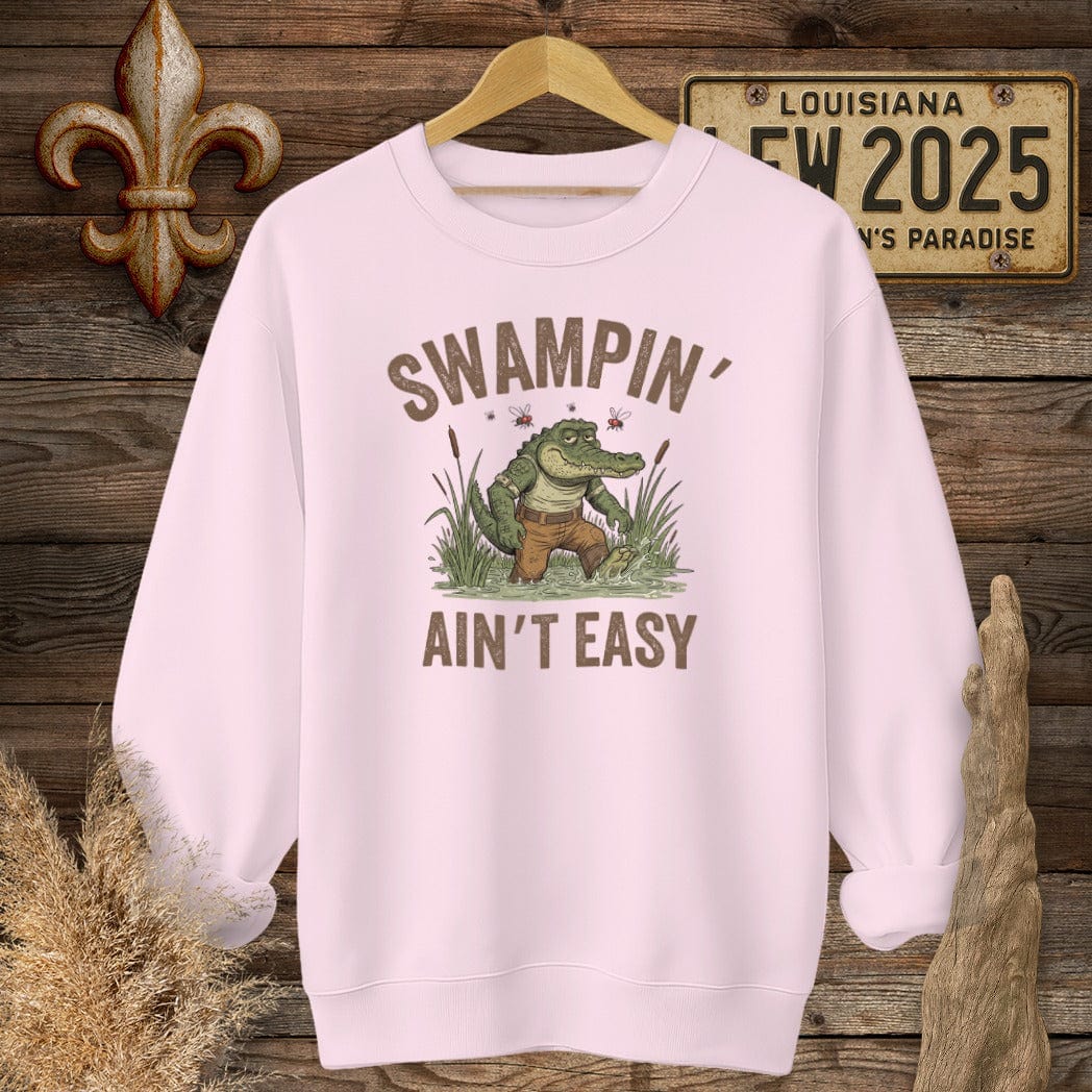 S / Light Pink Louisiana Swampin' Ain't Easy Sweatshirt by Laissez Faire Wear