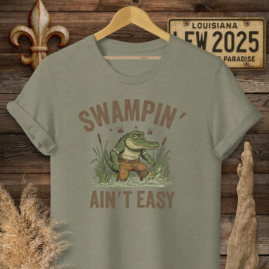 S / Heather Military Green Louisiana Swampin' Ain't Easy T-Shirt by Laissez Faire Wear