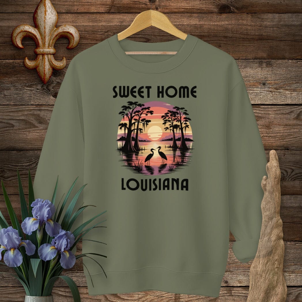 S / Military Green Louisiana Sweet Home Louisiana Sweatshirt by Laissez Faire Wear
