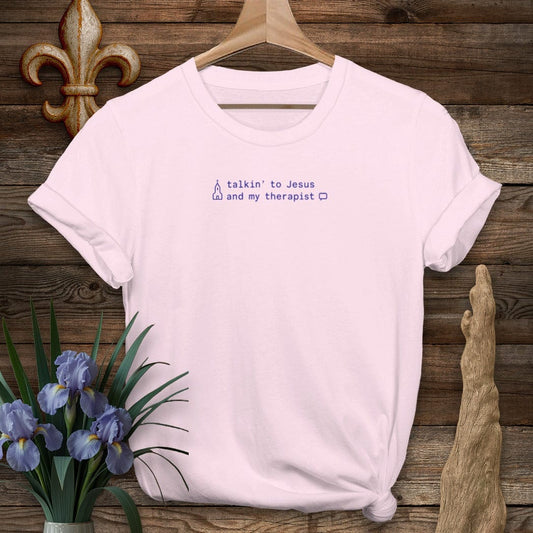 S / Light Pink Louisiana Talkin' to Jesus and My Therapist T-Shirt by Laissez Faire Wear