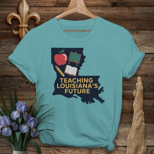 S / Heather Galapagos Blue Louisiana Teaching Louisiana's Future T-Shirt by Laissez Faire Wear