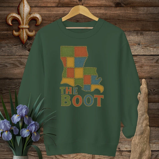 S / Forest Green Louisiana The Boot Patchwork Sweatshirt by Laissez Faire Wear