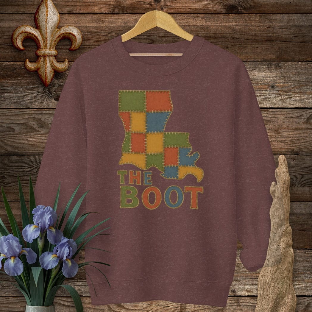S / Heather Sport Dark Maroon Louisiana The Boot Patchwork Sweatshirt by Laissez Faire Wear