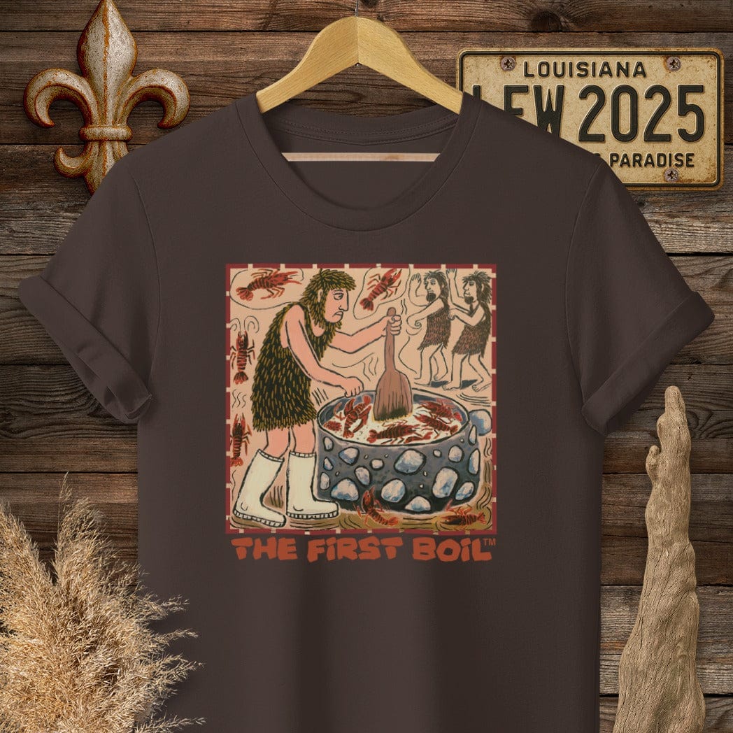 S / Dark Chocolate Louisiana The First Boil Funny T-Shirt by Laissez Faire Wear