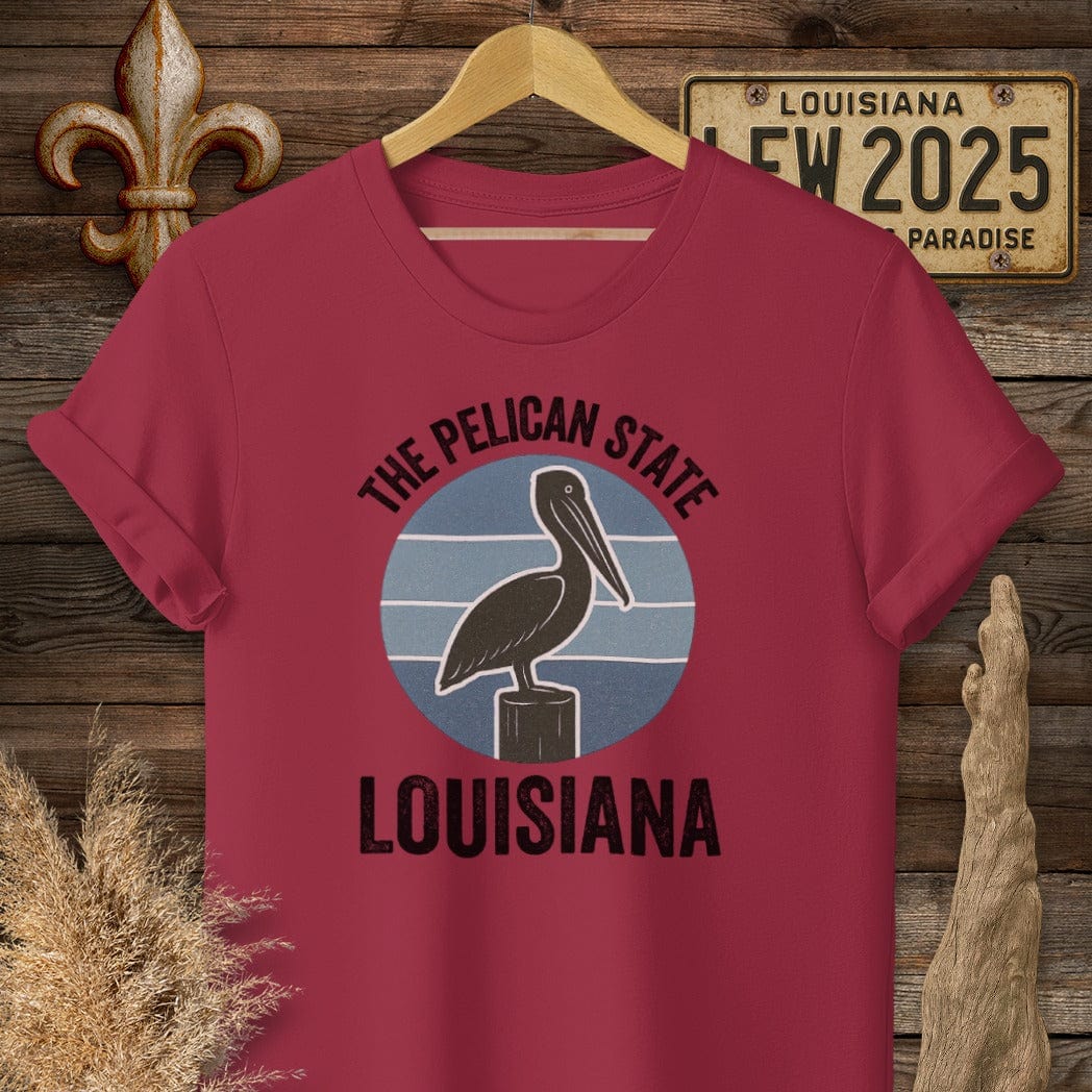 S / Cardinal Red Louisiana The Pelican State Retro T-Shirt by Laissez Faire Wear
