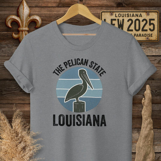 S / Graphite Heather Louisiana The Pelican State Retro T-Shirt by Laissez Faire Wear