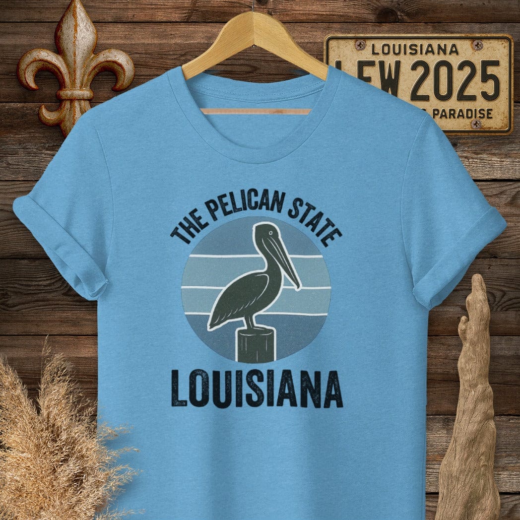 S / Heather Sapphire Louisiana The Pelican State Retro T-Shirt by Laissez Faire Wear