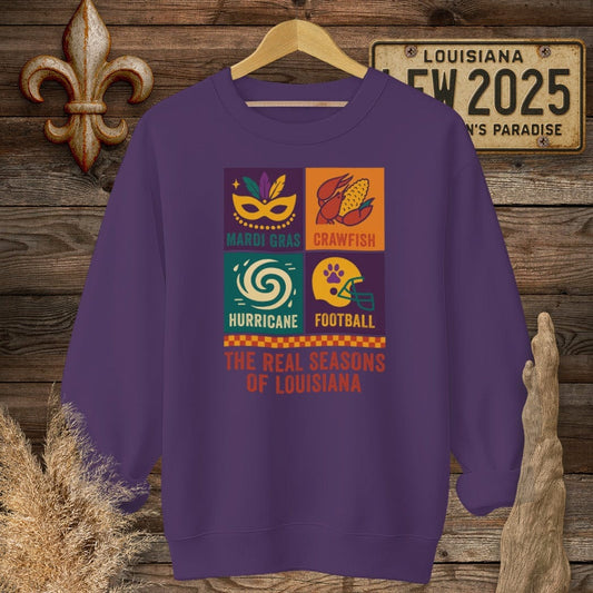 S / Purple Louisiana The Real Seasons of Louisiana Sweatshirt by Laissez Faire Wear