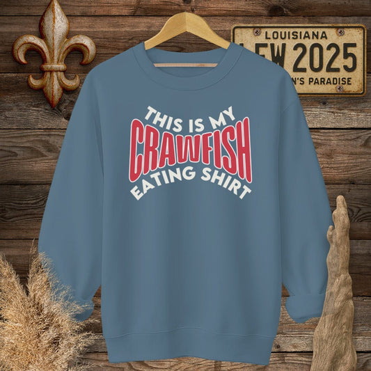 S / Indigo Blue Louisiana This is My Crawfish Eating Shirt Funny Sweatshirt by Laissez Faire Wear