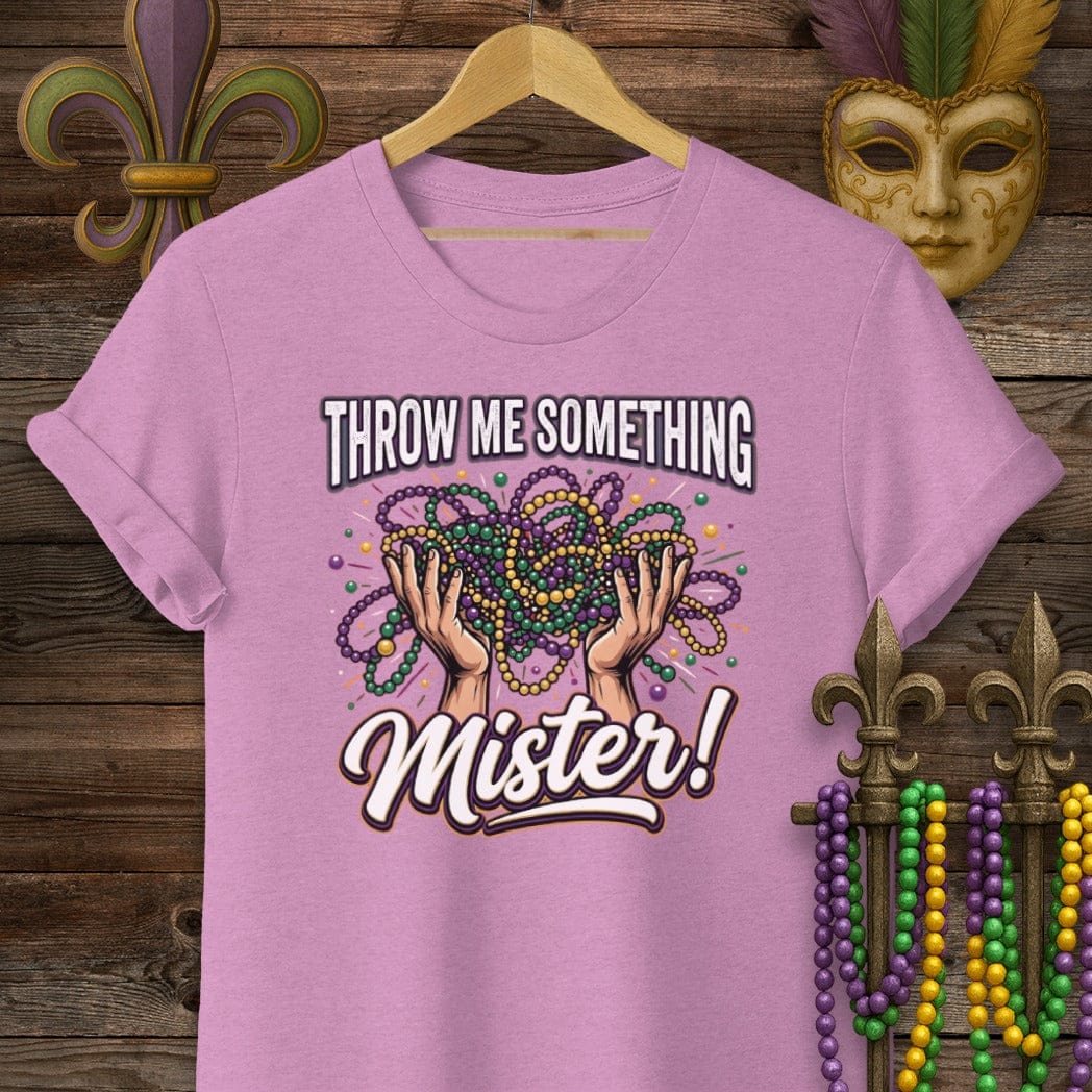 S / Heather Radiant Orchid Louisiana Throw Me Something T-Shirt by Laissez Faire Wear