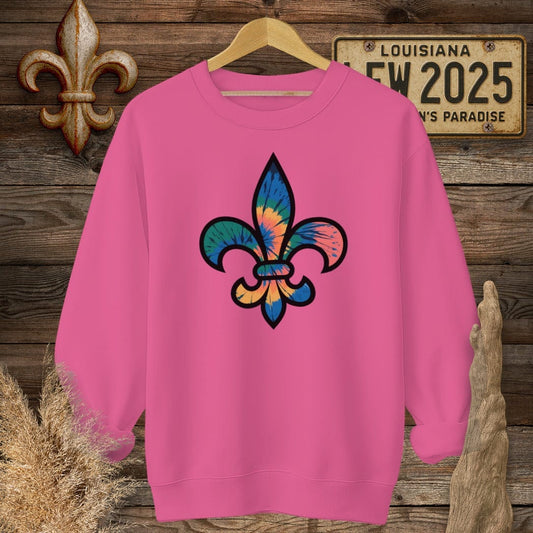 S / Heliconia Louisiana Tie-Dye Fleur de Lis Sweatshirt by Laissez Faire Wear