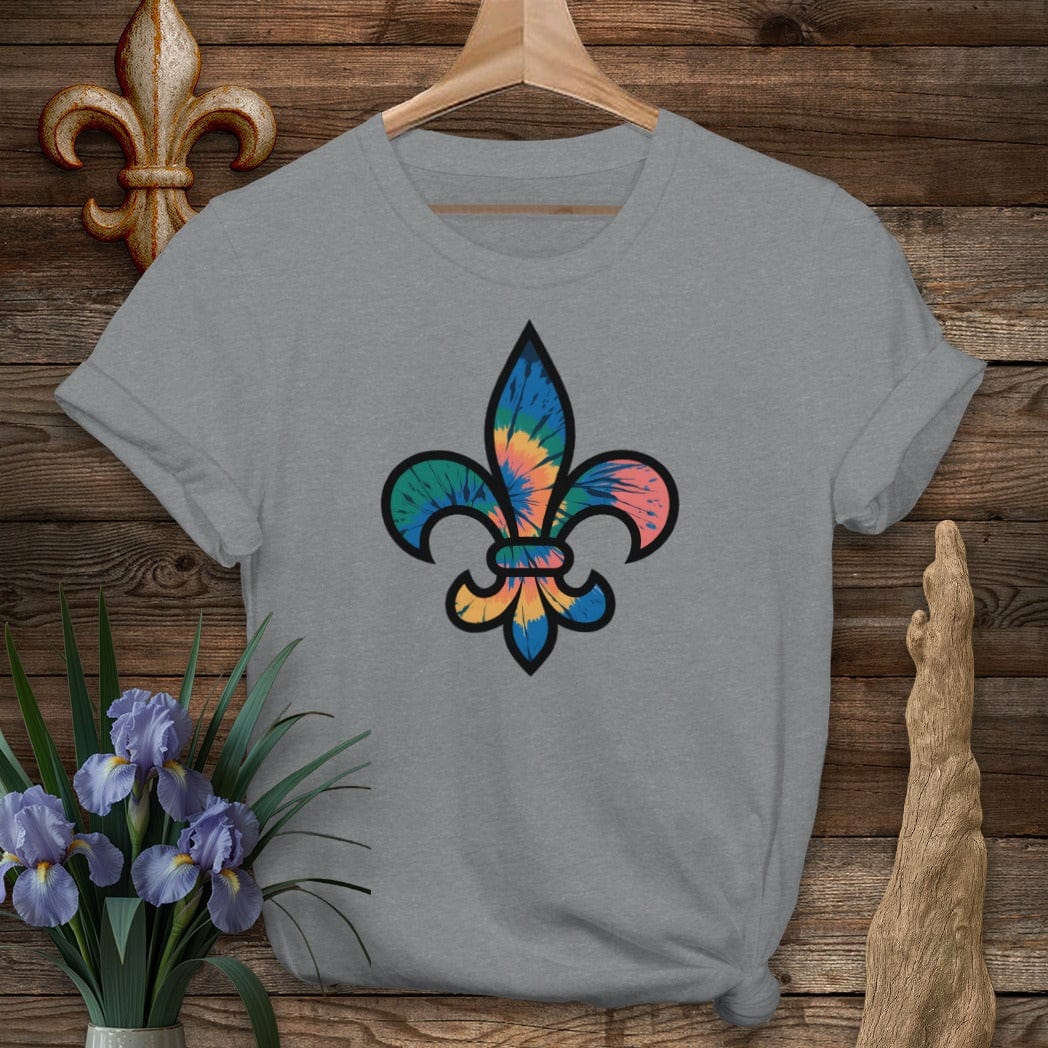 S / Graphite Heather Louisiana Tie-Dye Fleur de Lis T-Shirt by Laissez Faire Wear
