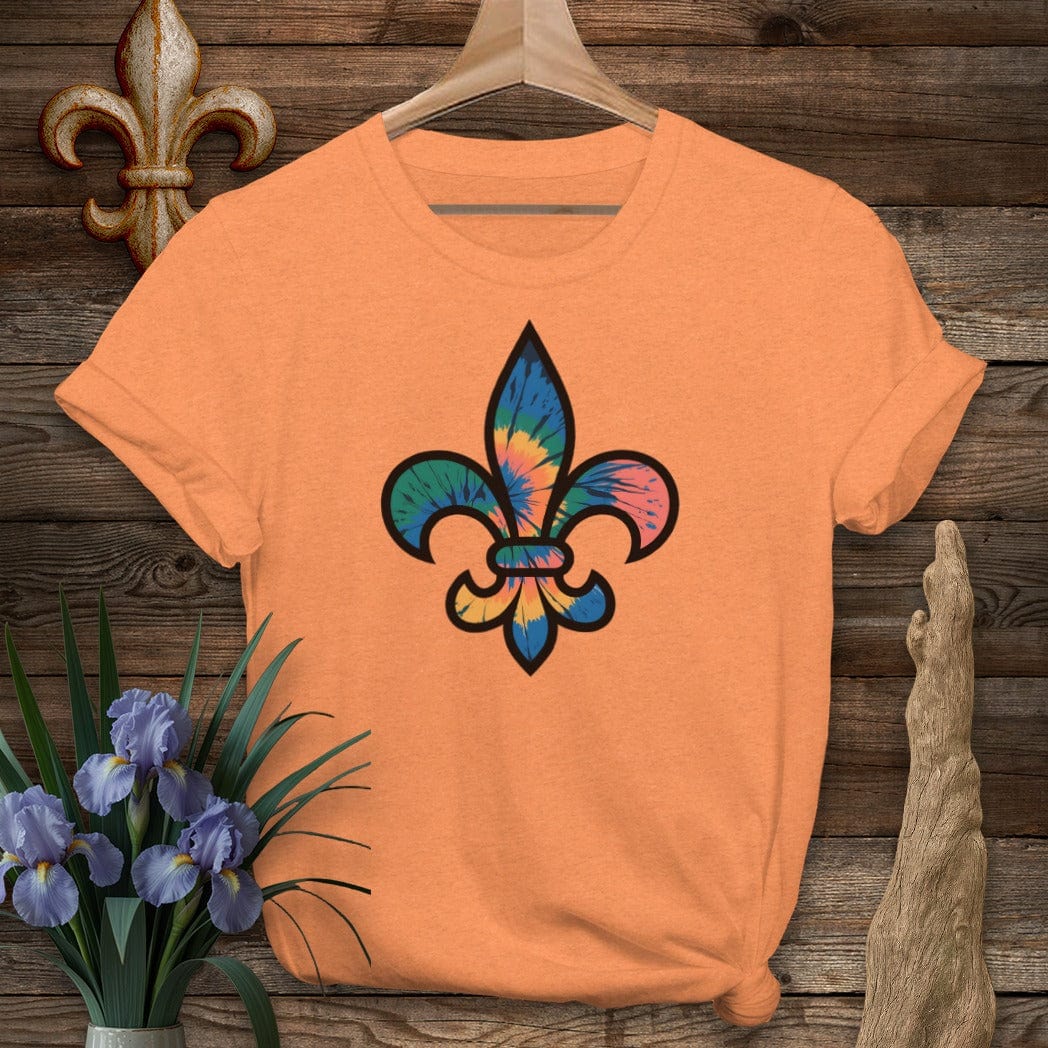 S / Heather Orange Louisiana Tie-Dye Fleur de Lis T-Shirt by Laissez Faire Wear
