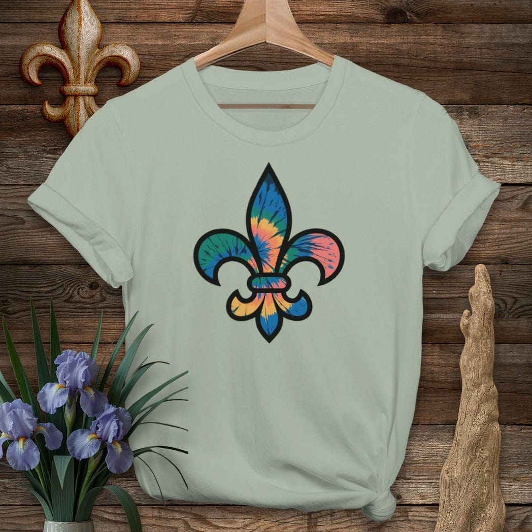 S / Sage Louisiana Tie-Dye Fleur de Lis T-Shirt by Laissez Faire Wear