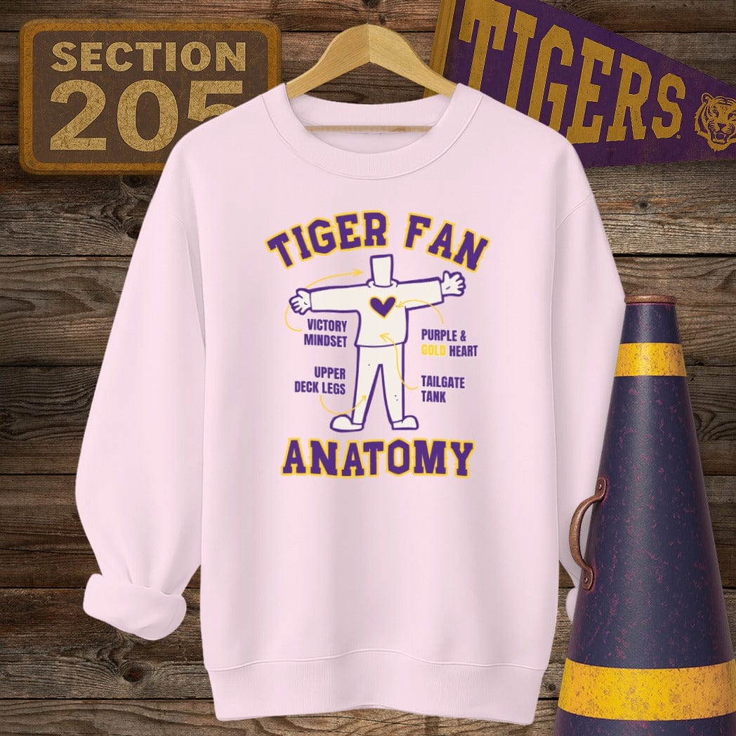 S / Light Pink Louisiana Tiger Fan Anatomy Game Day Sweatshirt by Laissez Faire Wear