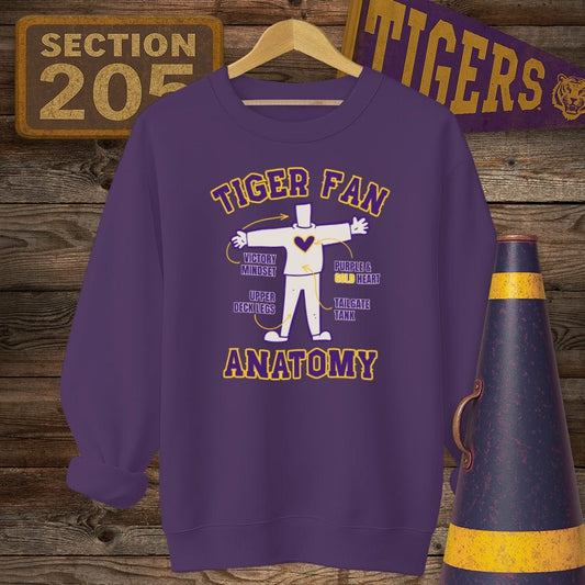 S / Purple Louisiana Tiger Fan Anatomy Game Day Sweatshirt by Laissez Faire Wear