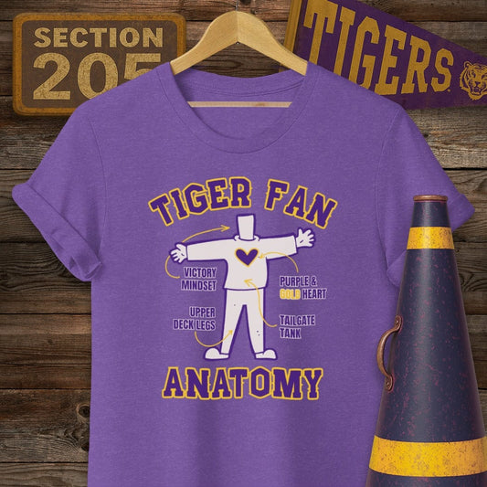 S / Heather Purple Louisiana Tiger Fan Anatomy Game Day T-Shirt by Laissez Faire Wear