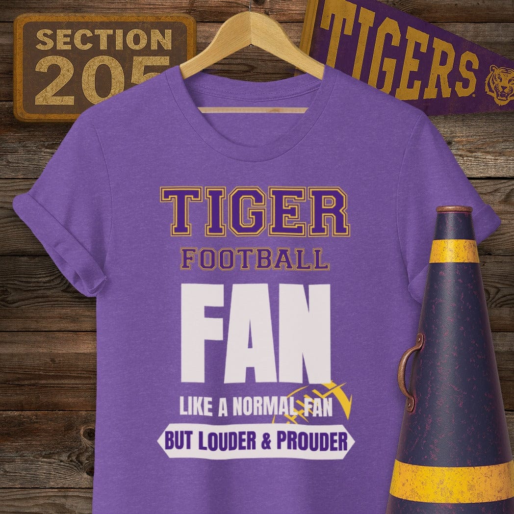 S / Heather Purple Louisiana Tiger Football Fan T-Shirt by Laissez Faire Wear