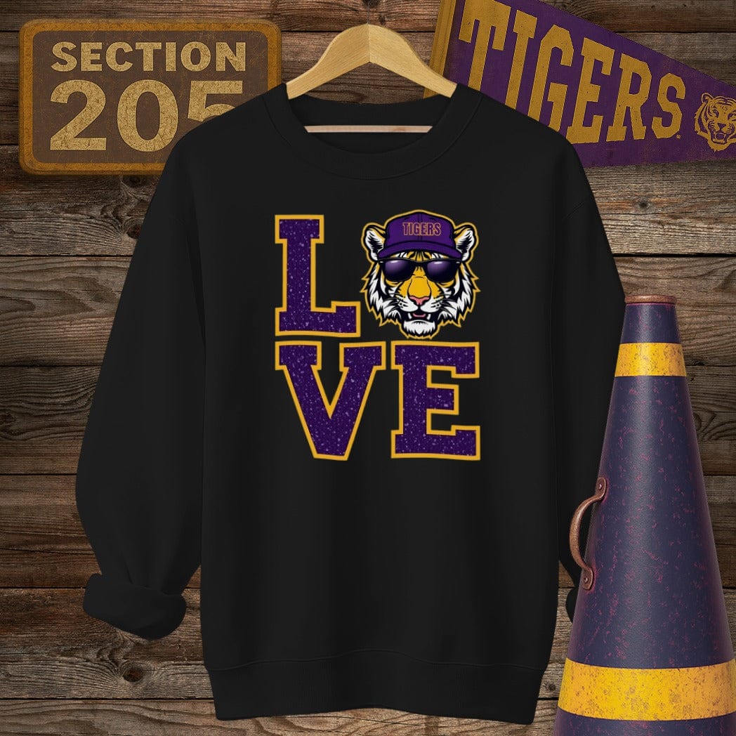 S / Black Louisiana Tiger LOVE Game Day Sweatshirt by Laissez Faire Wear