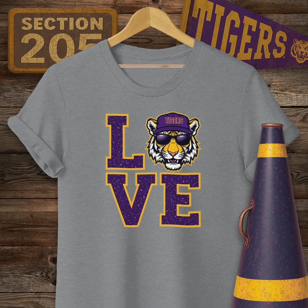 S / Graphite Heather Louisiana Tiger LOVE Game Day T-Shirt by Laissez Faire Wear