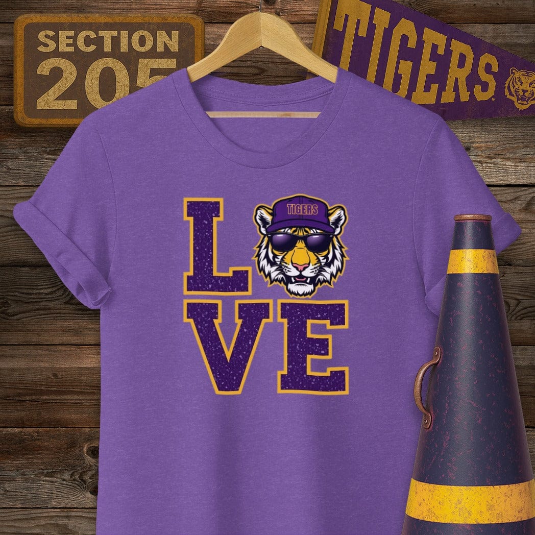 S / Heather Purple Louisiana Tiger LOVE Game Day T-Shirt by Laissez Faire Wear